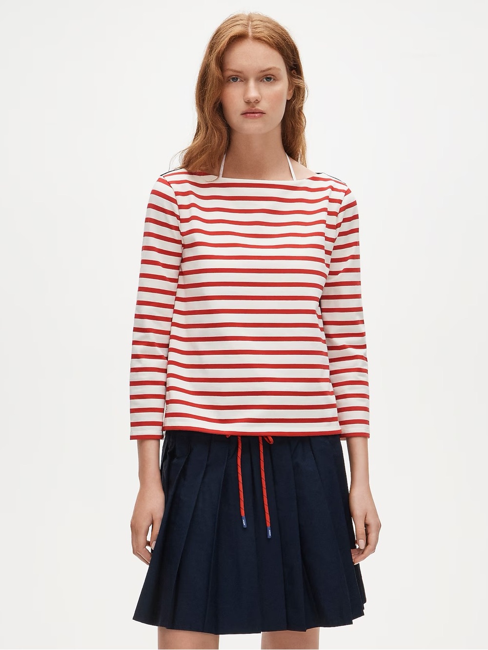 J. Crew Red & White Striped Boatneck Long Sleeve Top